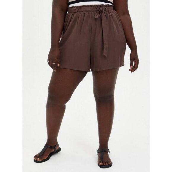 Torrid 2X Brown Stretch Challis Paperbag Waist High Rise Pull-On Shorts 4” - Picture 1 of 13